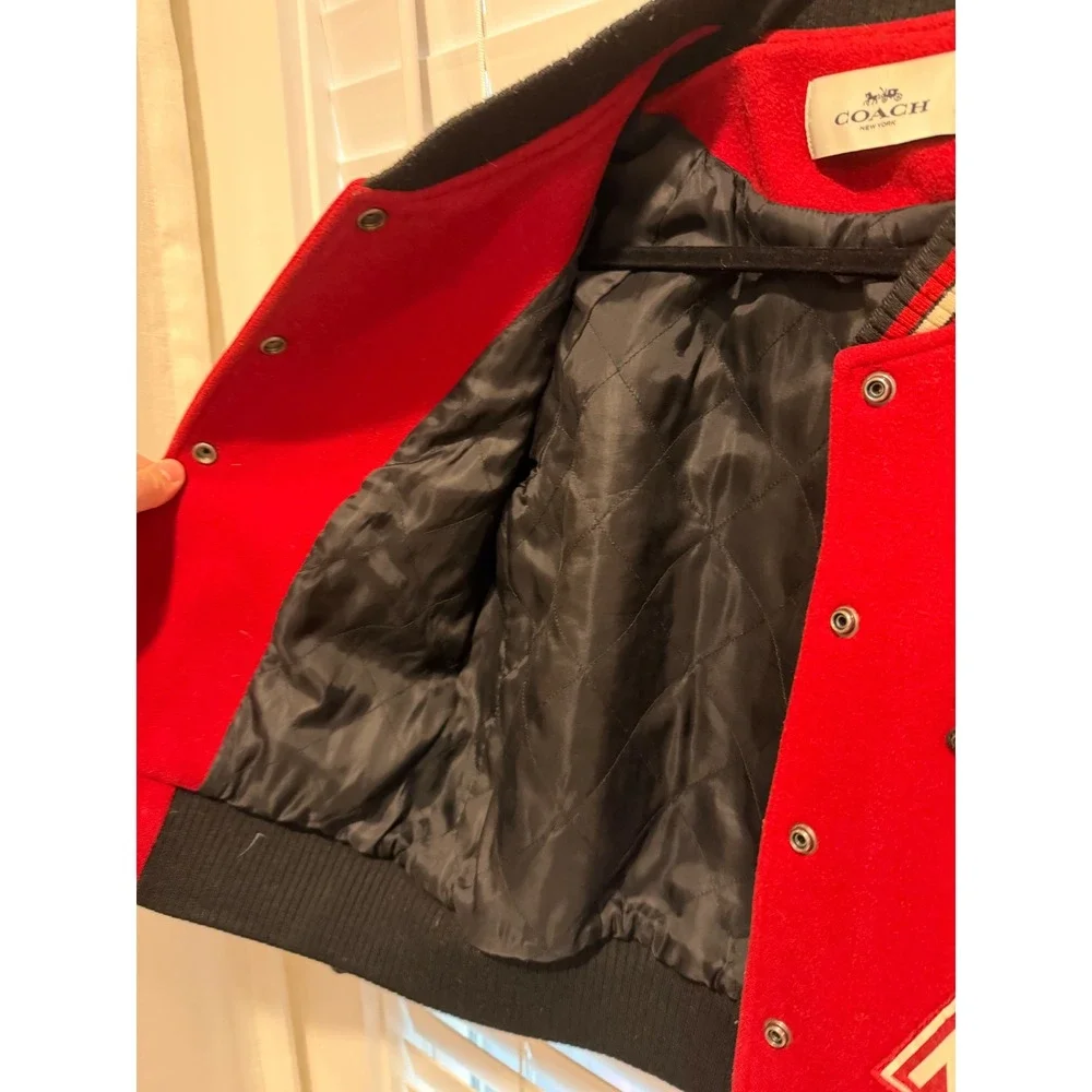 Coach New York Womens Red Wool Goat Leather Varsity Letterman Jacket F20496 S - Picture 9 of 9